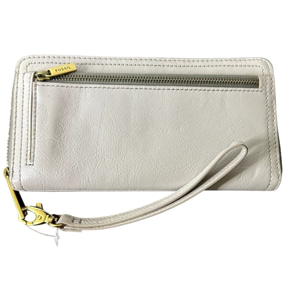Fossil Logan Wallet RFID Zip Women's Leather Clutch Wristlet Graystone NWT